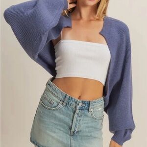 Double Zero Blue knit Open-Front Shrug Sz M